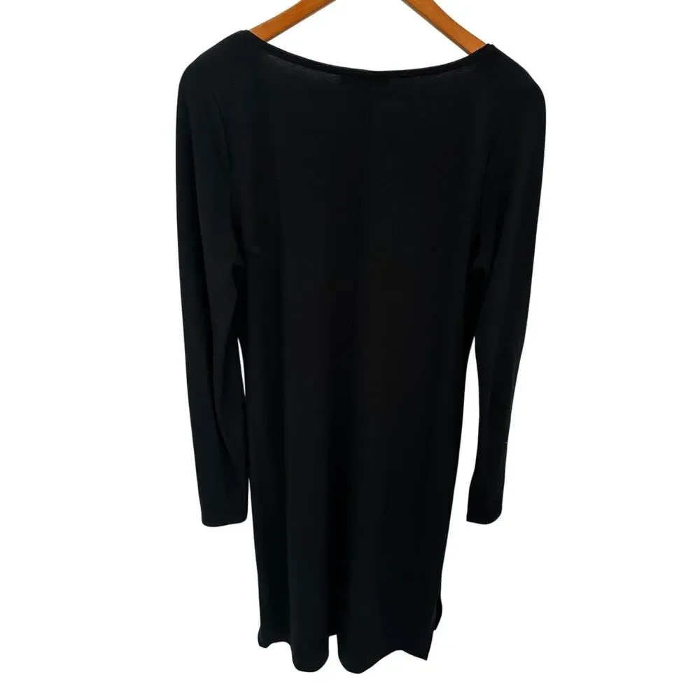 WHITE HOUSE BLACK MARKET Black V-Neck Side Slit Long Sleeve Dress // M